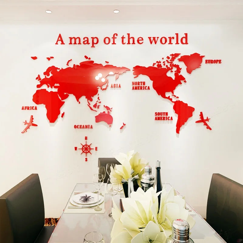 3D Wall Sticker Acrylic Wall Decorations Living Room Bedroom World Map Stickers