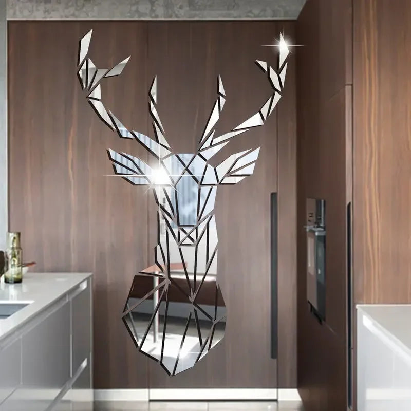 3D Mirror Wall Stickers Nordic Style Acrylic Deer Head Mirror Sticker Decal Removable Mural