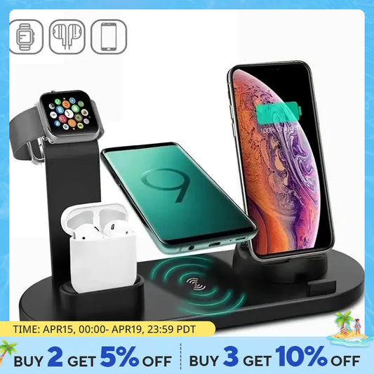 5 In 1 Wireless Charger Stand Pad For iPhone 15 14 13 12 11 X Apple Watch Airpods