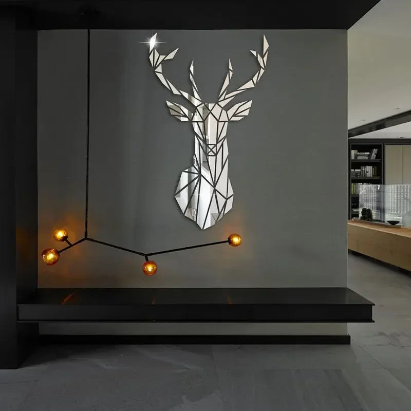 3D Mirror Wall Stickers Nordic Style Acrylic Deer Head Mirror Sticker Decal Removable Mural